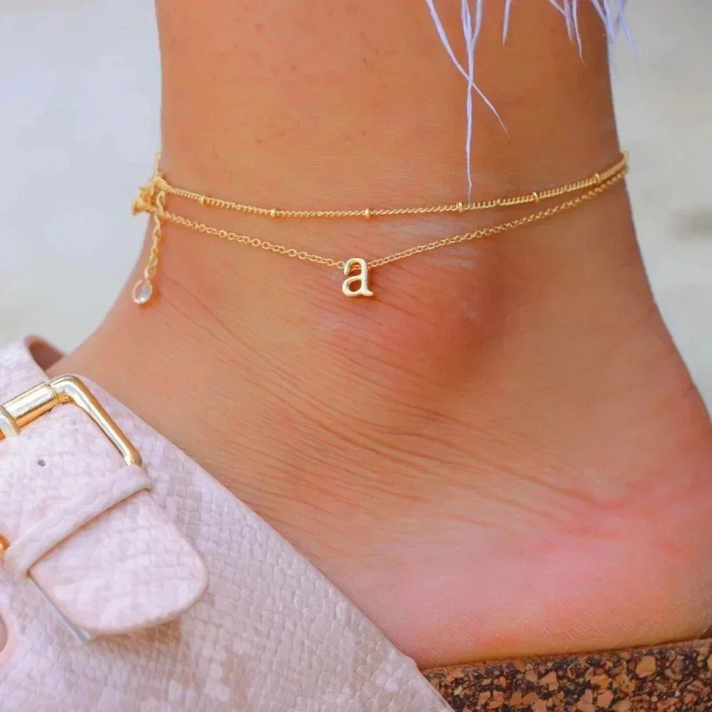💛GOLD A to Z LETTER SPARKLE INITIAL ANKLET ALPHABET BRACELET GIFT, ELDM22279